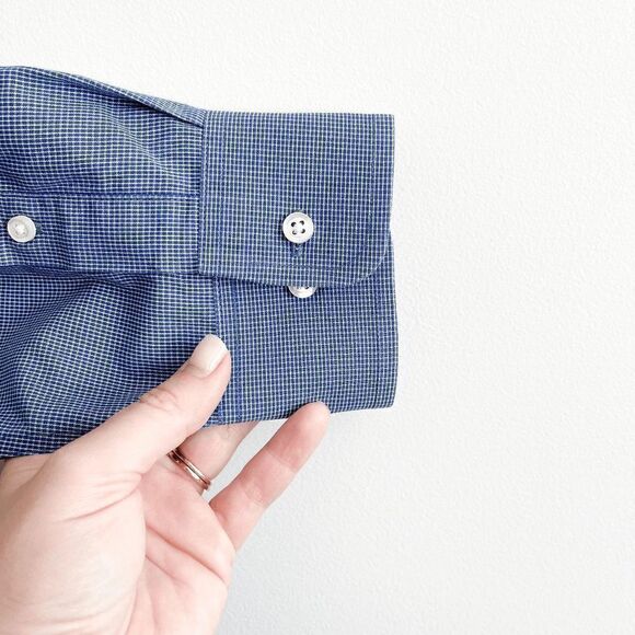 Tommy Hilfiger Mens Collared Shirt Slim Flit Micro Plaid Long Sleeve Blue Sz 16 - Picture 8 of 8